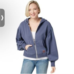 Peace Love World Indigo Zip up Hoodie, Medium